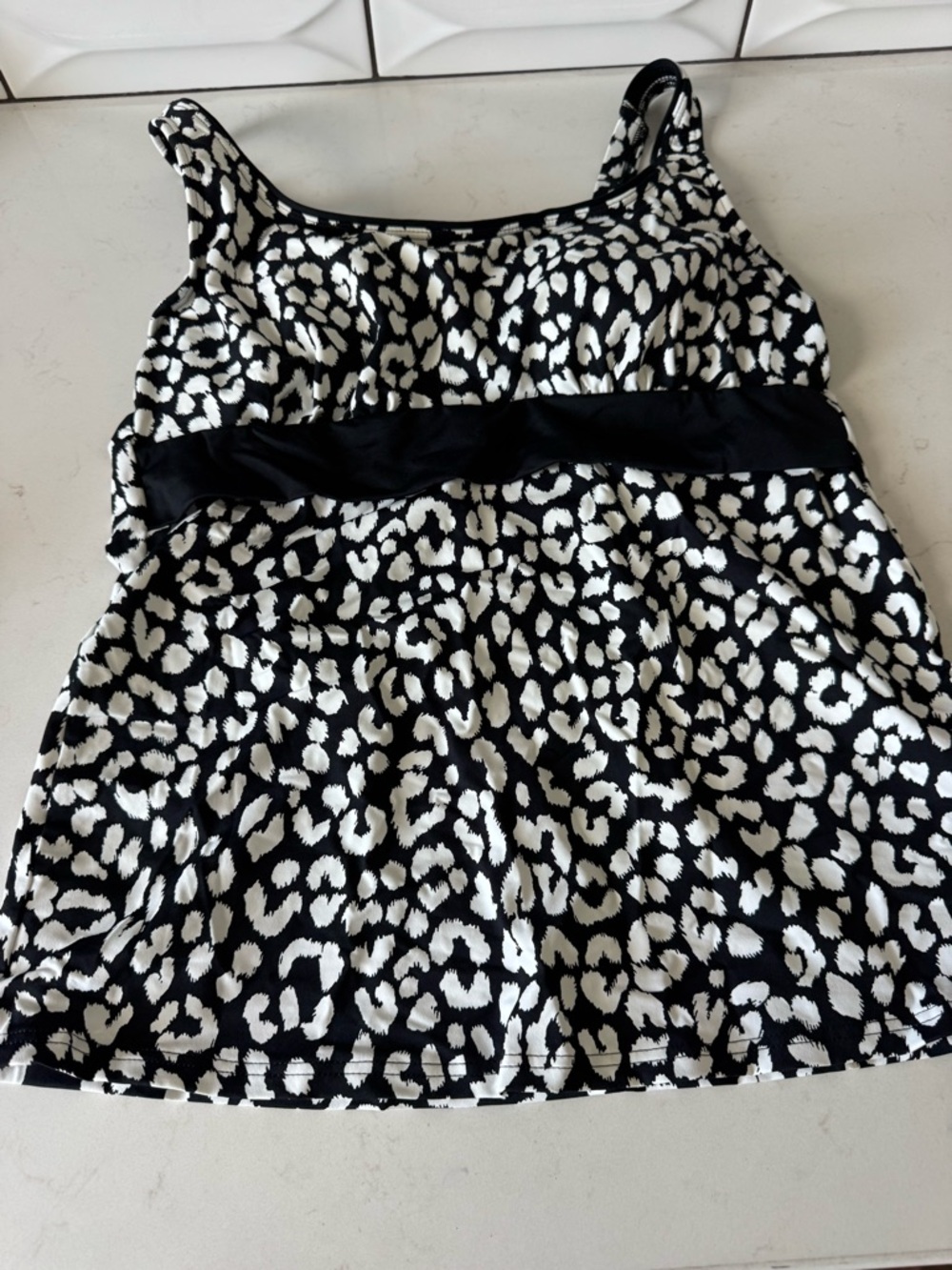 Lands' End Black and White Leopard-Print Swim Tankini